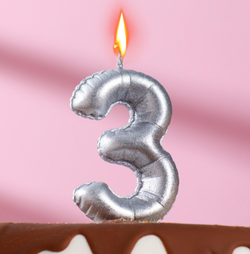 Изображение Свеча в торт "Шары", цифра 3, серебро, 7 см